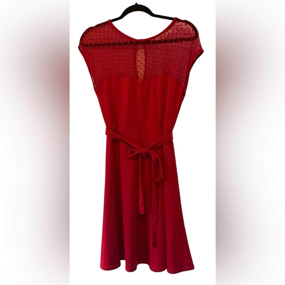RockSteady Midi Dress Large Vibrant Red Hearts Cap Sleeve